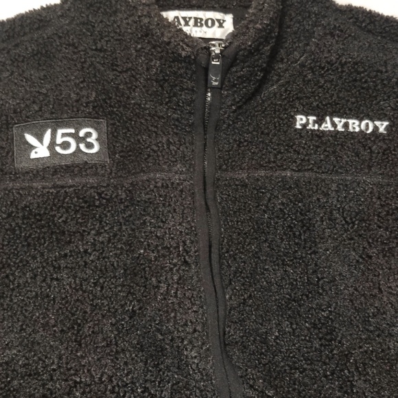 Playboy Double Header Embroidered Sherpa Jacket in Black Size Medium - Picture 6 of 10